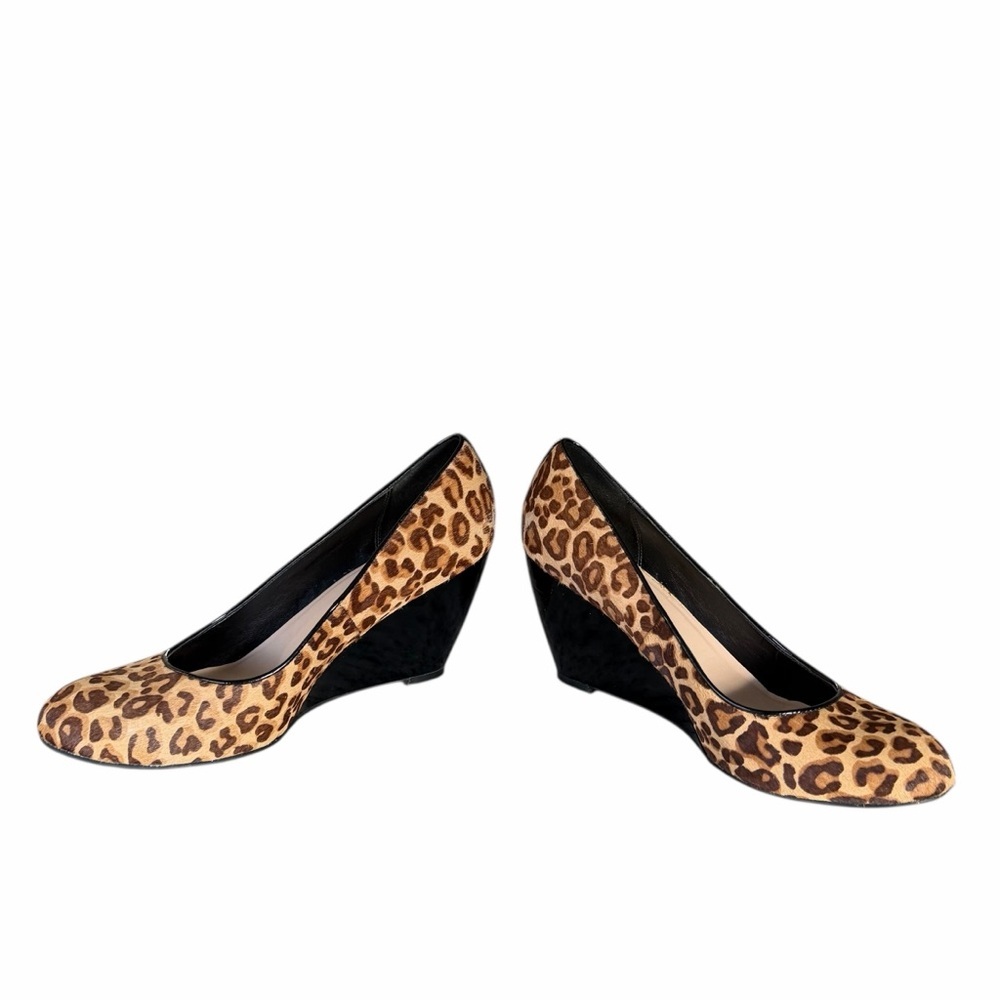 Cole Haan Leopard Print Calf Hair Black Patent Wedge Heels Size 8 - Picture 4 of 16